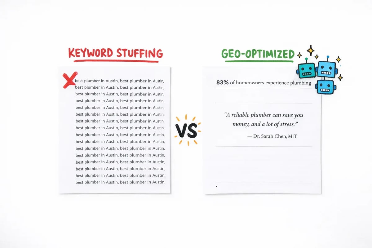 The AI doesn't count how many times you said 'best plumber in Austin.' It counts how many reasons it has to trust you.