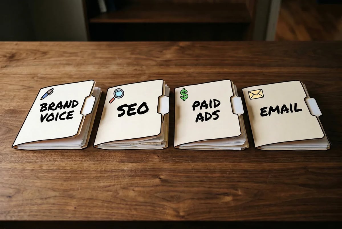Four folders. Four AI workspaces. Zero context bleed between your ad copy and your editorial voice.