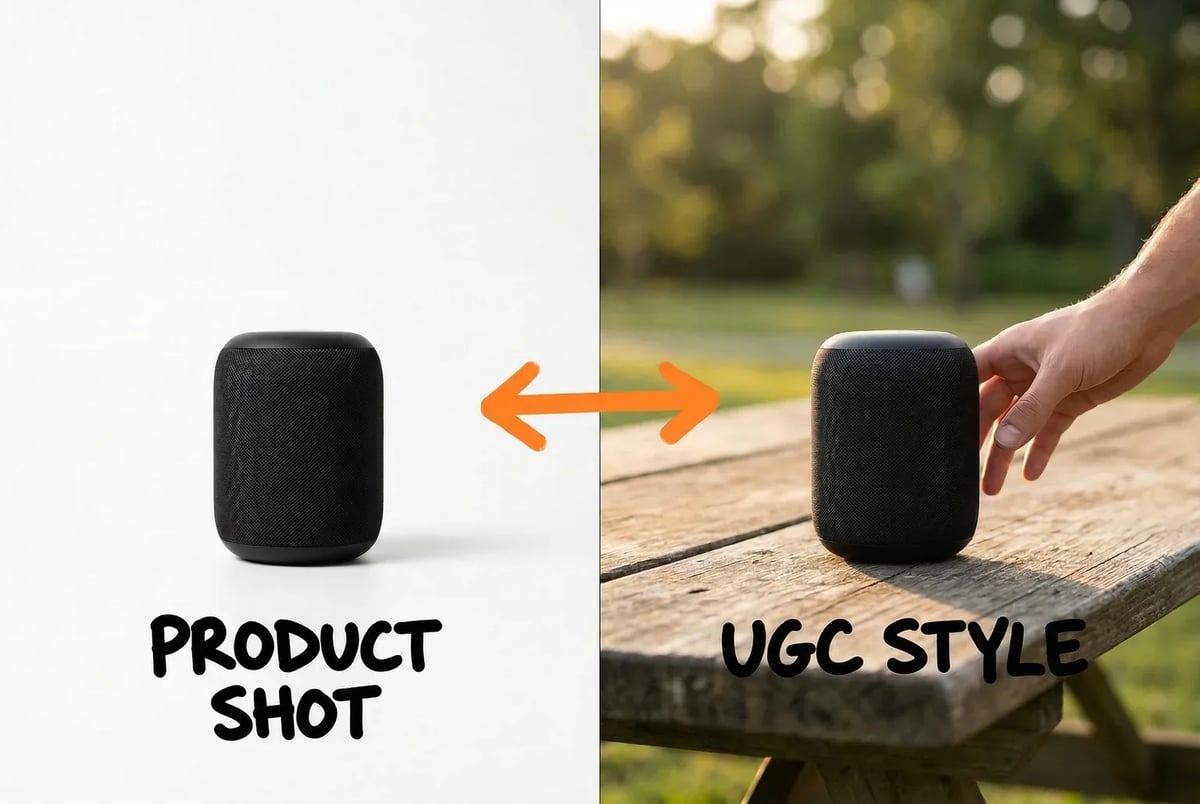 Nano Banana 2 can generate the same product in multiple visual styles — product-only and UGC-lifestyle — from a single reference image and a changed style prompt.