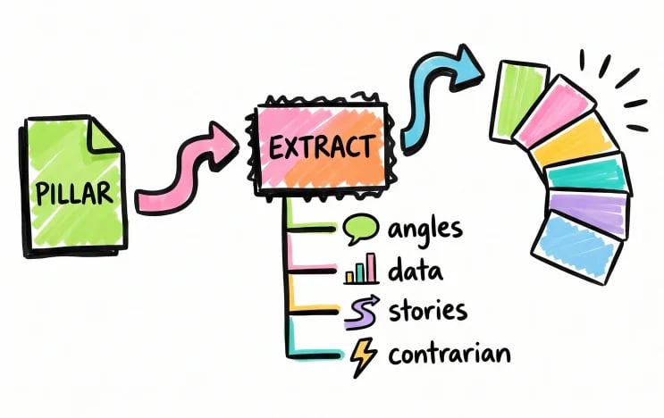 One strong piece of content enters the engine and a full week of platform-ready posts comes out the other side. One strong piece of content enters the engine and a full week of platform-ready posts comes out the other side.