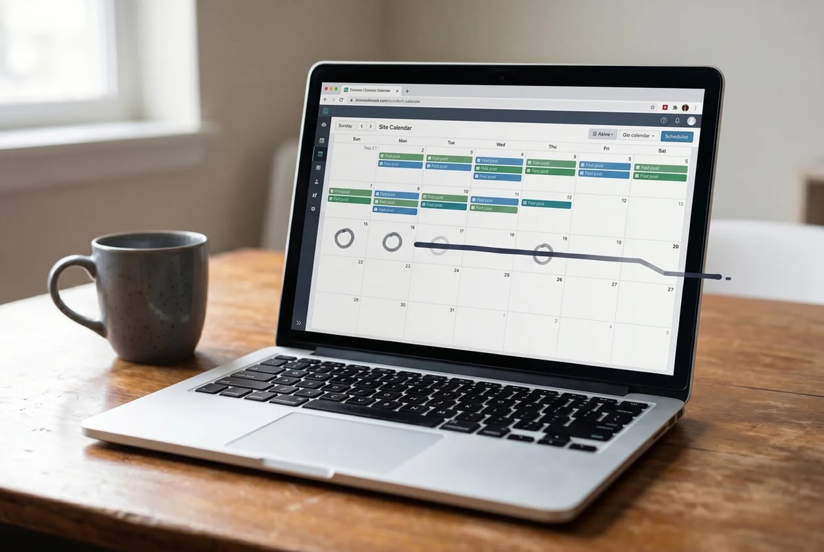 Two weeks of posts, then three weeks of nothing: the calendar does not lie about where the system breaks down. Two weeks of posts, then three weeks of nothing: the calendar does not lie about where the system breaks down.