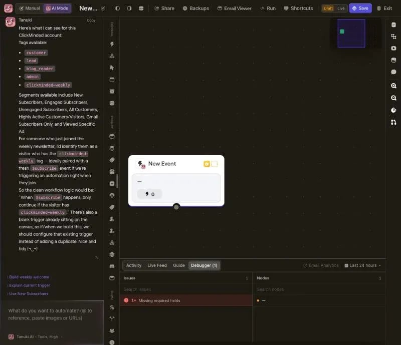 Tanuki listing our real tags and proposing the trigger rule Tanuki listing our real tags and proposing the trigger rule