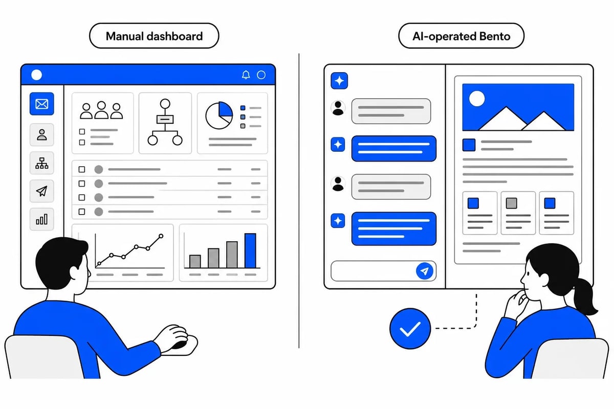 AI uses Bento for us, while we review the message, audience, timing, and final send. AI uses Bento for us, while we review the message, audience, timing, and final send.