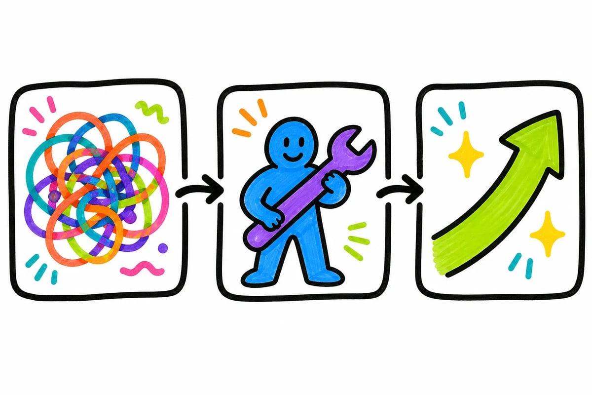 Every client story you tell has the same three-beat skeleton: the mess, the work, and what changed afterward.