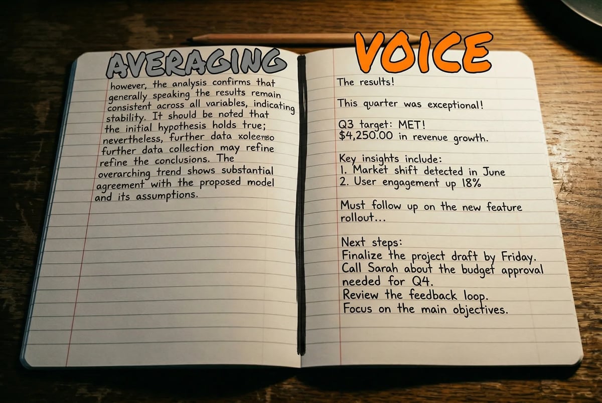 Same information, two completely different writers — one of them just happens to be no one in particular.