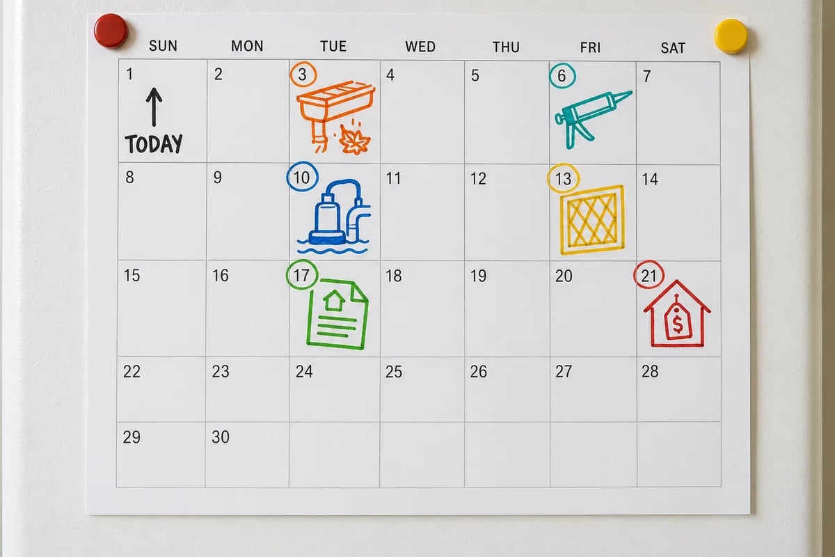 A month of homeowner maintenance stops feeling overwhelming once each task has its own square on the calendar.