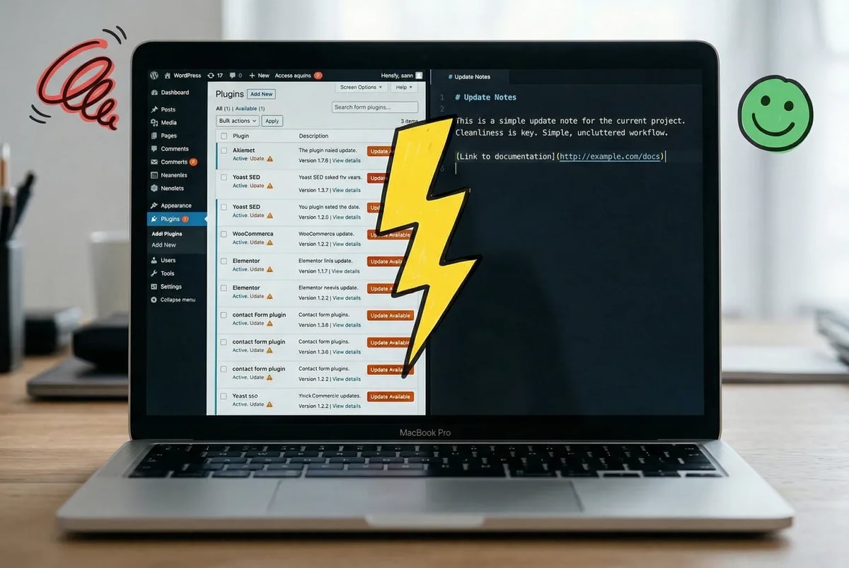 Seventeen pending plugin updates versus five lines of markdown: the gap between what a CMS became and what publishing could be.