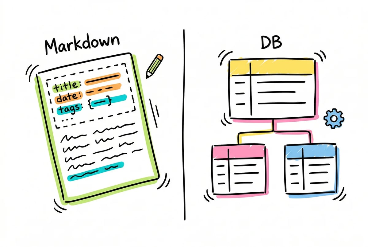 Editing a Markdown file versus a relational database — one an agent can touch directly, the other a maze of tables and auth layers.