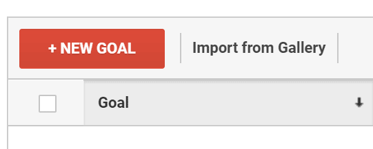 Google Analytics New Goal button